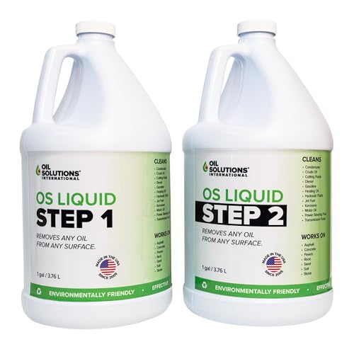 Oil Solutions Liquid (Step1/Step2) The Most Effective Non-Toxic Formula to Remove Oil Stains and Oil Odor (1 Gallon KIT)