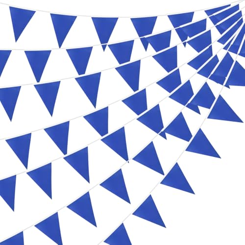20M 52pcs Blue Bunting Flags Banner Fabric Triangle Banners for Indoor Outdoor Birthday Baby Shower Wedding Garden Home Party Decorations