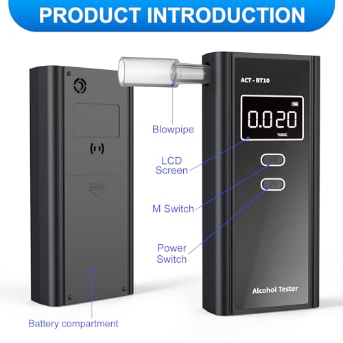 Image of Homealexa Breathalyzer for Alcohol, Portable Alcohol Tester with Digital BAC Display, High Accuracy Sensor, 3-5s Fast Test, Personal Breathalyzer with 10 Mouthpieces for Home Party Use