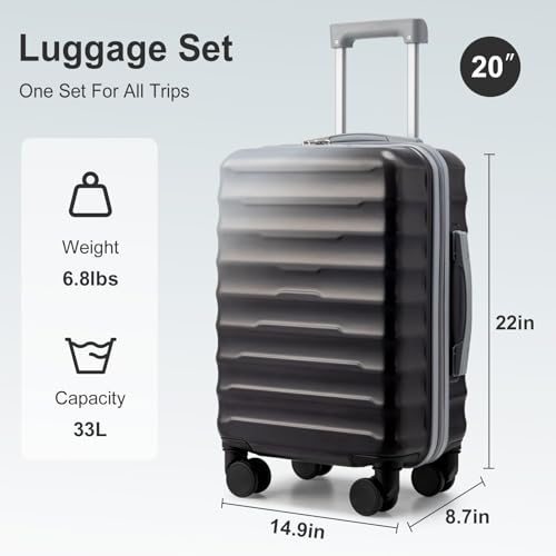 Karl home Carry on Luggage 22x14x9 Airline Approved, PC+ABS Hardside Multicolor Carryon Suitcase with TSA Lock Double Spinner Wheels, Small Luggage for Travel Business - Gradient Grey3