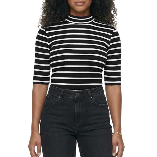即完売品　soerte Striped crepe high neck top Black Rayas Turtleneck Sweater - ELISON RD.