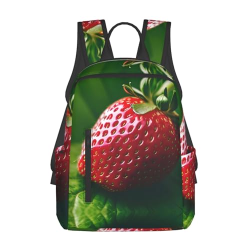Sac à dos léger noir avec imprimé fraises pour voyage et loisirs