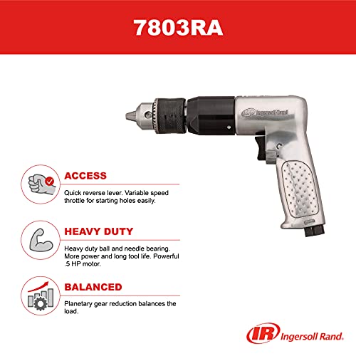 Ingersoll Rand 7803Ra 1/2” Reversible Pneumatic Air Drill, Heavy Duty, 400 Rpm, Variable Speed Throttle, 5Hp Motor & 3107G Air Die Grinder Edge Series – 1/4", Heavy Duty, Ergonomic Grip, Black #TOP2