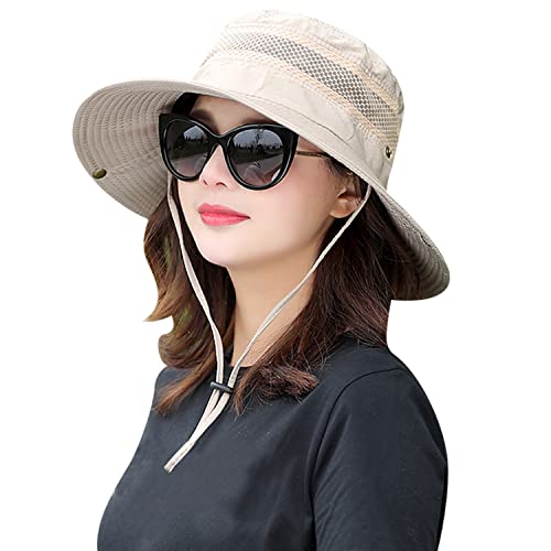 Image of Women Fishing Sun Hat Men Summer UV Protection Bucket Hats Mesh Ventilated Outdoor Hiking Gardening Beach Lawn Hat