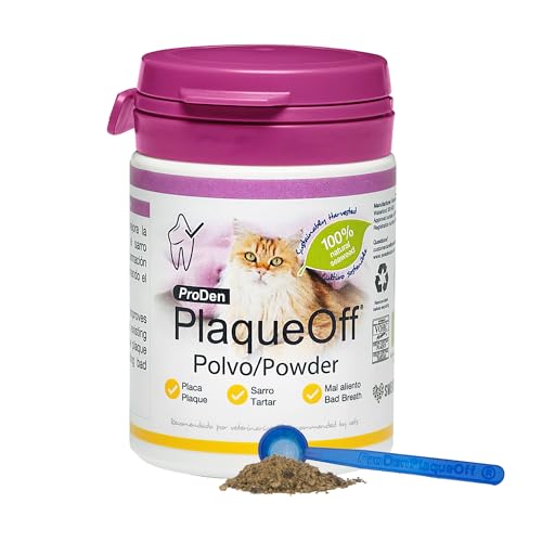 ProDen PlaqueOff Polvo para Gatos 40g – Limpiador Dental 100% Natural, Speciale formule voor Gatos Exigentes, Ayuda a Eliminar Placa, Sarro y Mal Aliento