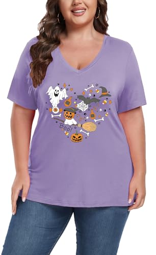 Image of ForHailey Women's Plus Size Short Sleeve Tee Shirt V Neck Basic Ladies Loose Fit T Shirt 1X-5X