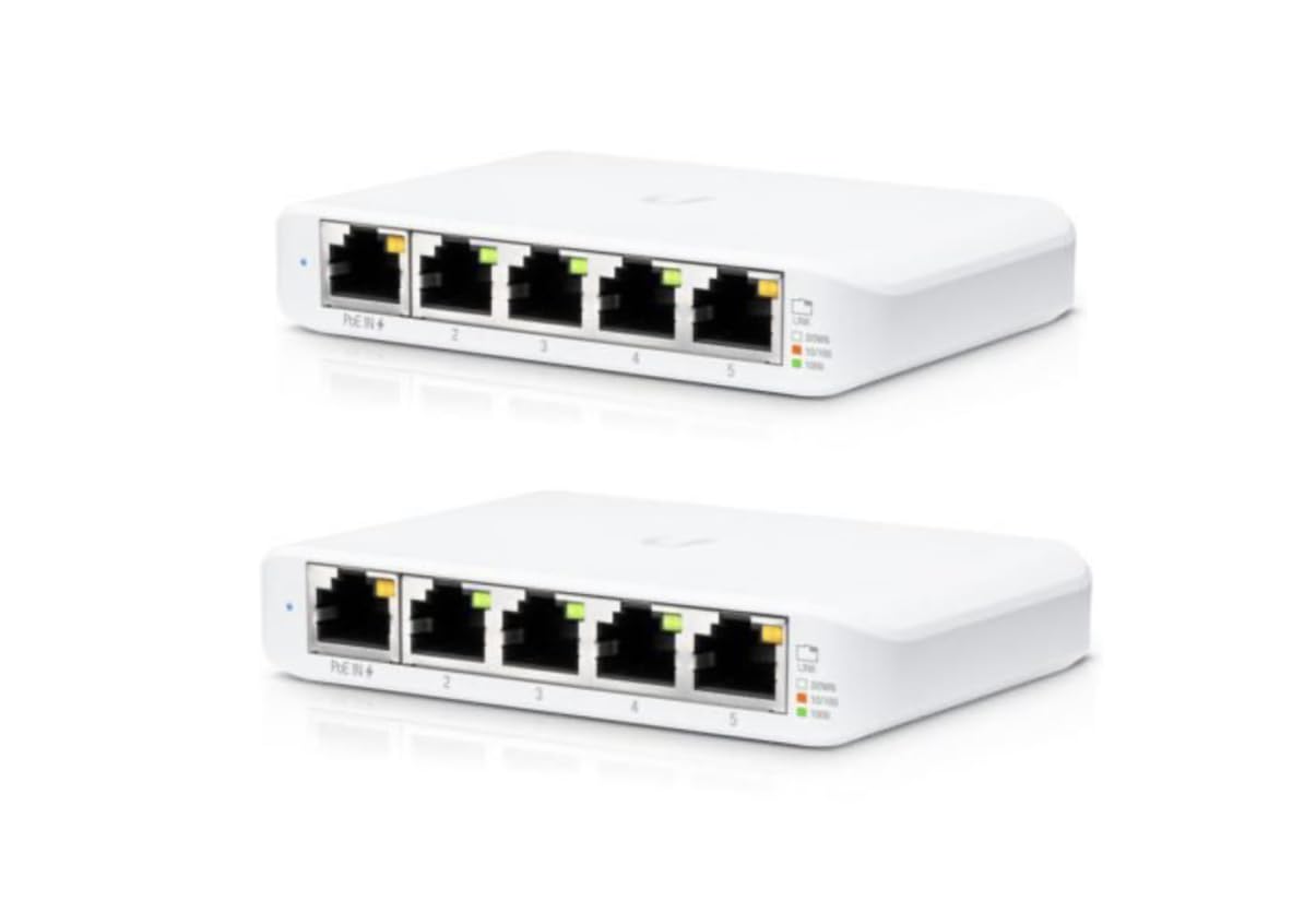 2 zarządzane przełączniki Gigabit Ethernet z 5 portami, ultra-kompaktowa konstrukcja, zasilanie PoE lub USB-C, uchwyt na biurko/ścianę