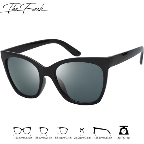 The Fresh Women's Polarized Fashion Tip Pointed Cateye Sunglasses - Gift Box Package (7414P01-Black, Grey) by The Fresh - Used condition - Image 2