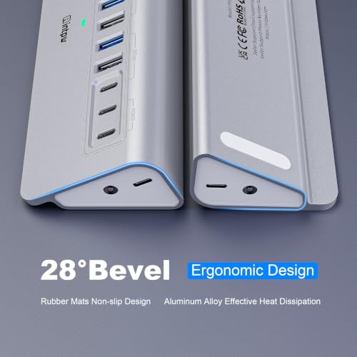 Image of Powered USB Hub 10Gbps, intpw YH9AC 12 Port USB C Hub with 10Gbps USB C 3.2+2 USB A 3.2, 7 USB 3.0, 2 PD 45W Charging Port, 65W Power Adapter + 3.3FT Cable, Aluminum USB Hub for PC /Laptop /iPhone 17 /16