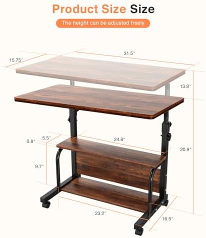 Laptop Desk Adjustable Desk Small Standing Desk Home Office Desks for Small Spaces Portable Desks Table for Bedrooms,Mobile Rolling Computer Work Desks on Wheels - View 5