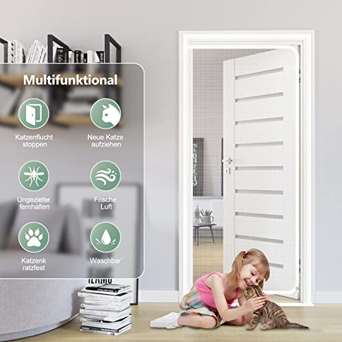 Katzengittertür Passend für Türgröße 90cm x 200cm, Haustiersichere Fliegengittertür, Katzen an der Flucht hindern, Katzengitter für die Einführung Neuer Katzen