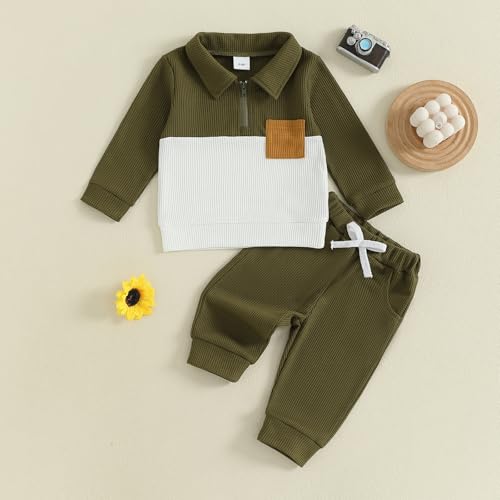 Image of VISGOGO Baby Boy Clothes Toddler Fall Winter Outfit Sweater Toddler Boy Striped Clothes 6 12 18 Months 2 3T 4T Pant Set