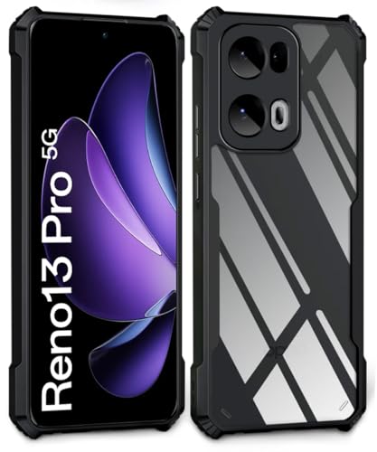 Image of WOW IMAGINE Shock Proof Clear Protective Back Case for Oppo Reno 13 Pro 5G - AirEDGE Technology | 360 Degree Camera Protection | Transparent Hybrid Back Case Mobile Cover - Black