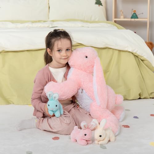 Image of MaoGoLan 4Pcs Giant Bunny Stuffed Animal with 3 Babies Inside, 24 inch Easter Bunny Plush Toys, Soft and Cuddly Pink Stuffed Rabbit Gift for Kids,Girls,Boys,Teens