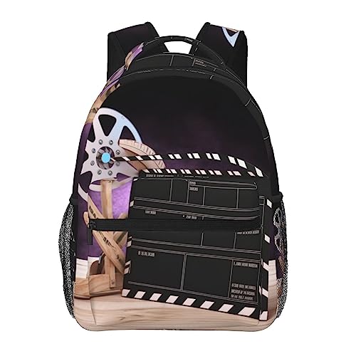 Sac à dos voyage ergonomique noir avec maintien dorsal et motif clapperboard original