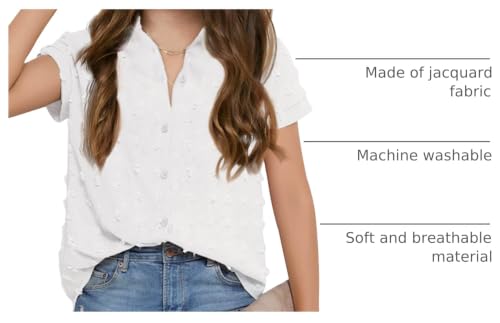 Image of Haloumoning Girls Button Down Shirts Short Sleeve Kids Casual Chiffon Blouse Summer Tops T-Shirt