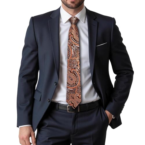 Image of Dubulle Silk Ties Set for Men Formal Paisley Striped Necktie Pocket Square Cufflinks 3PCS Sets Wedding Business Party