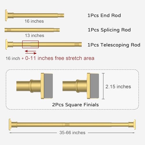 Image of UIOSANRT Gold Shower Curtain Rod 31-68 Inches Non-Slip Shower Rod Tension Mounted No Drill Shower Curtain Rods Spring Tension Rod Adjustable Tension Curtain Rod for Windows Bathroom