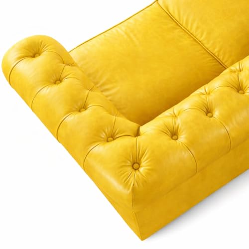 Image of UMAR ARTS Luxury Chesterfield Leatherate Sofa Set, Tufted Genuine Leatherate, Classic Living Room Furniture (1 Seater Yellow)