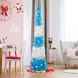 5ft pop up christmas tree with 90 lights collapsible tinsel christmas tree skinny pencil christmas tree for holiday home party office blue white  urban country home decor