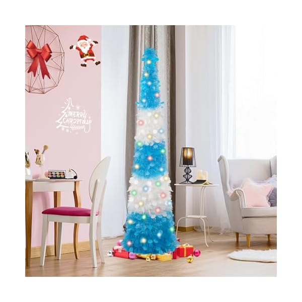 5ft pop up christmas tree with 90 lights collapsible tinsel christmas tree skinny pencil christmas tree for holiday home party office blue white  urban country home decor