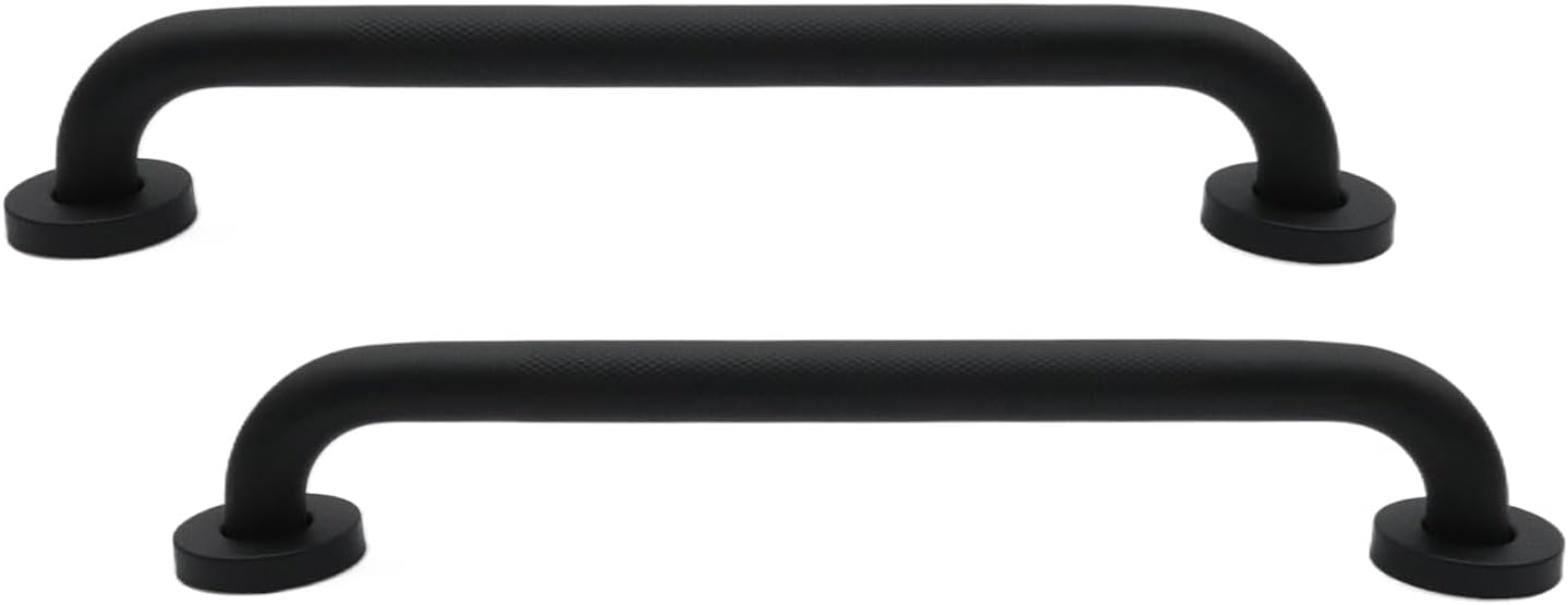 LC LICTOP Grab Bar for Seniors, with Anti-Slip Knurled Carving for Shower Bathtub Toilet 304 Stainless Steel Bathroom Elderly Handles Handicap Pregnant Handrail - 15-3/4" Handle Length - Black 2Pcs
