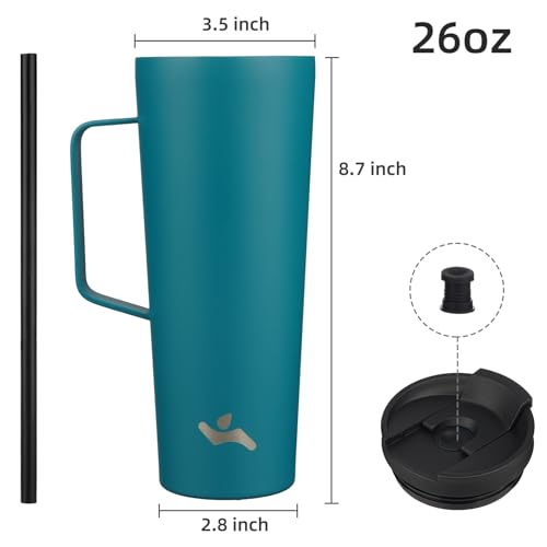 Image of Konokyo 26 oz Insulated Tumbler with Handle & Straw, Stainless Steel Mug