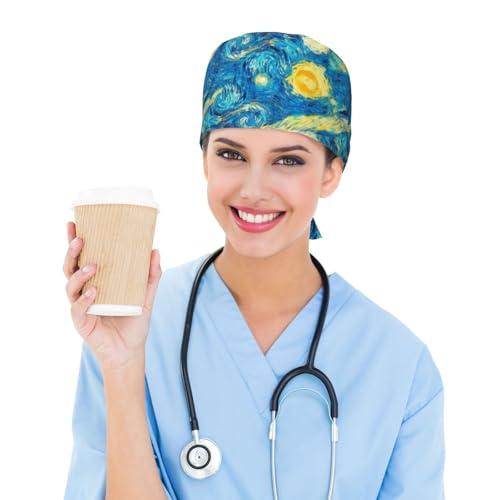 Image of Working Cap Scrub Cap with Sweatband Adjustable Unisex Women Tie Back Hat Nurse Surgical Caps