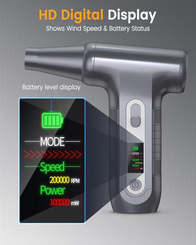 Elektrische Staubgebläse mit HD-Display - Electric Air Duster 200000 RPM mit LED-Licht, Mini-Gebläse mit Akku, Druckluftspray PC Reinigung, Luftgebläse für Tastatur, Haus, Outdoor, Auto, W06, Silber