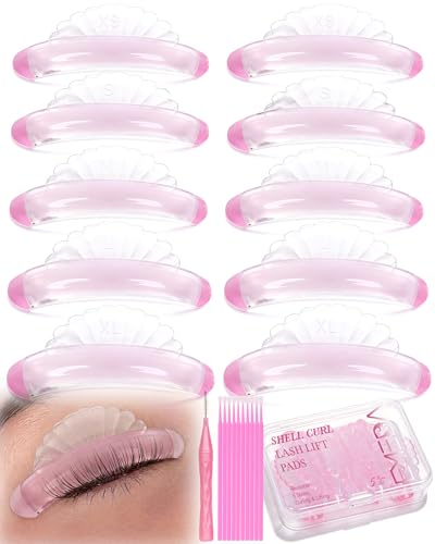 Lash Lift Rods Pads Shields - Curling and Lifting Shields Self-Adhesive No Glue for Sensitive Eyelash Rods Reusable with Case for Salon & DIY Lifting by EMEDA (Shell 10Pcs 5 Sizes 01)