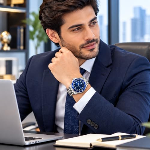 Image of ALNA-TURA Luxury Men's Analog Watch Stainless Steel Bracelet Black Dial Date Display Stylish Wrist Watch for Men Birthday Wedding Gift