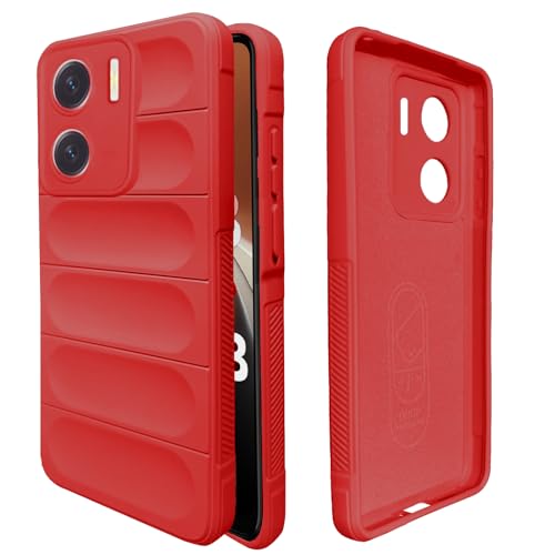 Image of A rtistque Liquid Silicone Stripes Back Cover Case for Vivo V29e 5G | with Camera Protection | with Inner Fabric | Anti Slip Grip | AirBag Case - Red