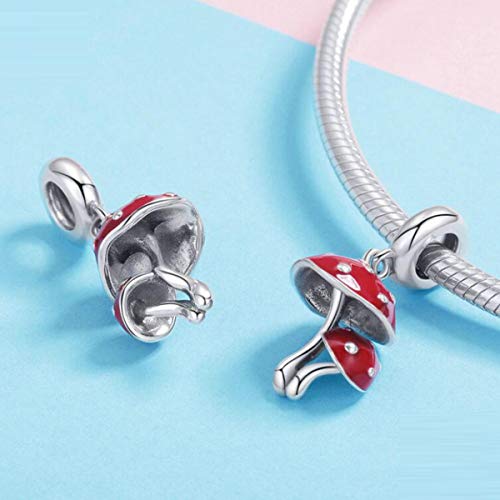 Dije de plata de ley 925 con forma de seta roja para pulseras de abalorios 4
