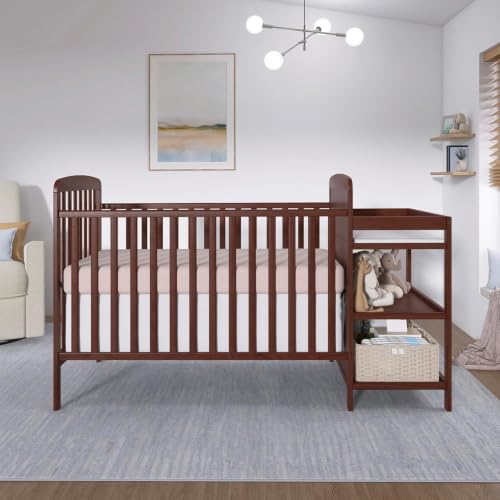 Image of Dream On Me Anna 3-in-1 Full-Size Crib and Changing Table Combo in Espresso, Greenguard Gold Certified, Non-Toxic Finishes, Includes 1 inch Changing Pad, Wooden Nursery Furniture