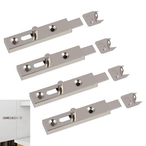 Pestillo de Metal para Armarios, Modelo H1255, 50 mm, Incluye Tornillos Visibles, Recto, de Acero Niquelado, Pack de 4 Unidades, para Muebles,pestillo deslizante armario Cajas y Armarios