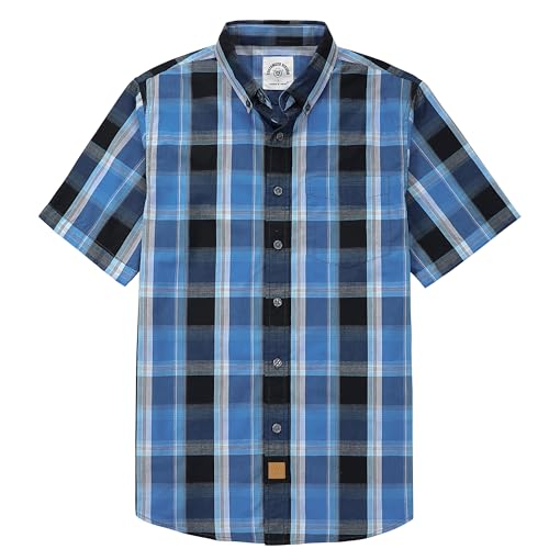 Dubinik Mens Short Sleeve Button Down Shirts Soft Breathable Summer Vintage Regular Fit Lightweight Mens Casual Shirt Brown Blue