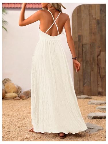 Image of MakeMeChic Women's Boho Maxi Dress Summer Luau Outfits Beach Wedding Guest Backless Sundress Flowy Resort Wear