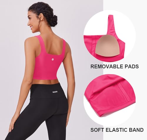 Image of PINSPARK Sports Bra for Women Square Neck Longline Tank Top with Built in Bra