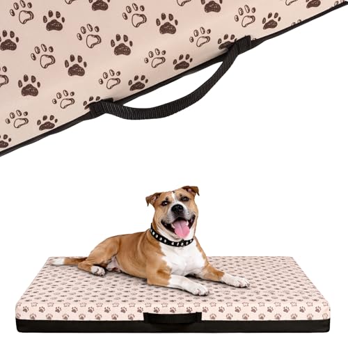 COOL PET Orthopädische Hundematratze, 100 x 67 x 10 cm- VISCO- Schaumstoff (Memory- Schaum), strapazierfähiger Oxford- 600D- Bezug mit wasserabweisendem PVC- Anstrich, Made in EU, Beige mit Pfoten