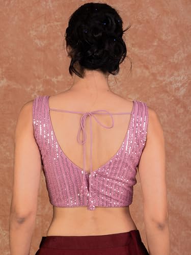 Image of FIGURE'S DESIGNER Women's Sequin Embroidered SabyaSachi Cut Sweetheart V Neck Sleeveless Readymade Saree Blouse E30