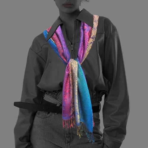 Woven Vibrant Rainbow Color Elephant Circle Pride Soft Fringe Pashmina Shawl Scarf Wrap2