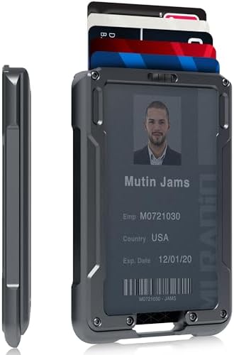 MURADIN Badge Holder for ID & Cards โ Metal Card Holder RFID Wallets โ Minimalist Badge Holder for Men, Grey, Medium