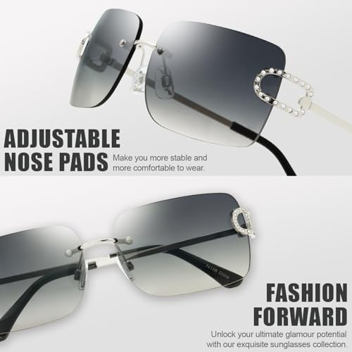 The Fresh Minimalist Rimless Frameless Rectangle Sunglasses Y2K Rhinestones Shades4