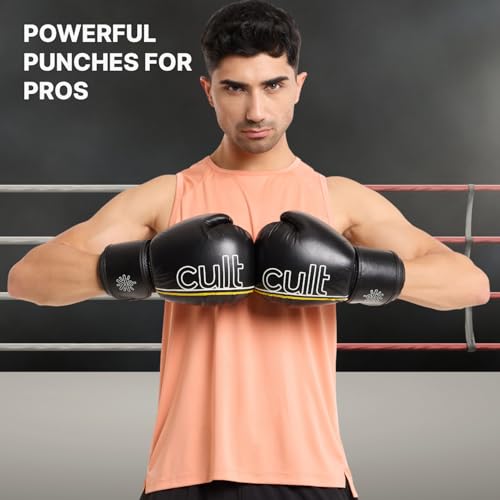 Image of Cult Boxing Gloves for Men & Women | Foam Padding | Punching Bag Gloves for Boxing, Training, Kickboxing, Muay Thai, MMA | 10 Oz Boxing Gloves | Black Green-White