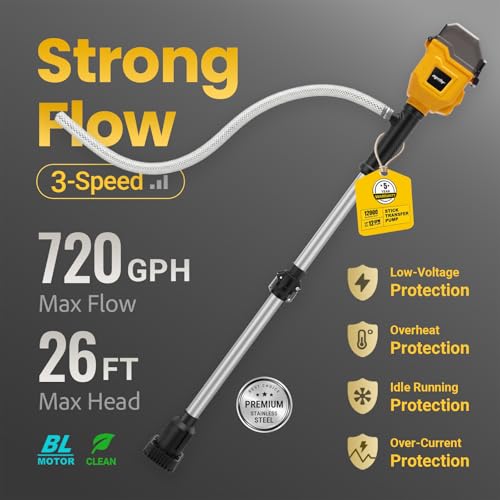 Image of Cordless Stick Water Transfer Pump Compatible with Dewalt 20V Max Battery | Tool Only, 720GPH Brushless Battery Powered Submersible Pump, Portable Sump Pump Utility Pump for Pool Garden Pond Boat RV