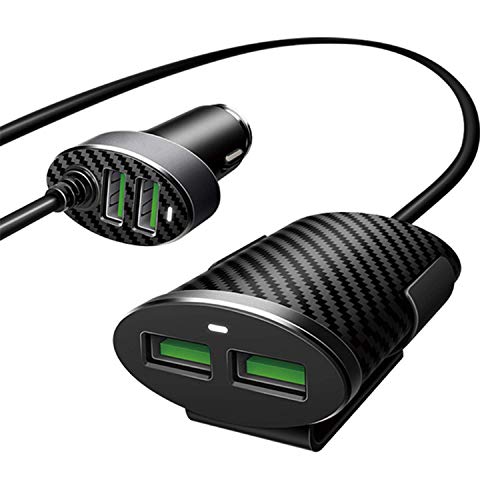 Therm La Mode Chargeur Voiture Chargeur Allume Cigare USB 4 ports USB Siège Avant et Arrière Adaptateur Alimentation Prise Voiture Chargeur Rapide 5.1A Câble 120 CM pour iPhone XS/XR/XS Max, Galaxy S9