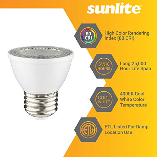 Sunlite 45164 Led Par16 Short Neck Recessed Spotlight Bulb, 7 Watt, (60W Halogen Replacement), 550 Lumens, Medium (E26) Base, Dimmable, Etl Listed, 4000K Cool White, 6 Count #TOP2