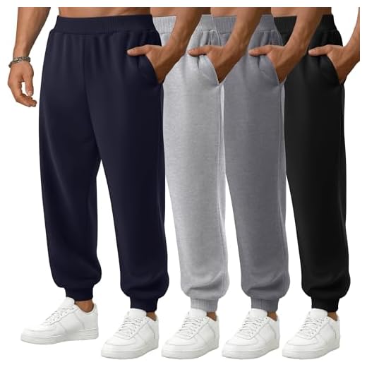 Velvelhall 4 Pack Men's Sweatpants Athletic Casual Joggers with Pockets Lightweight Workout Jogger Pants Basic Track Pants(Black, Gray, Light Gray, Dark Blue Gray,Large)