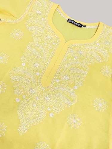 Image of Seva Chikan Hand Embroidered Lucknowi Chikankari Appricoat Peach Terivoil Cotton Kurta for Women SCL4603