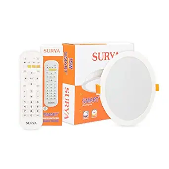 Surya 15-Watt 6 Piece Led Smart Downlighter with 1 Remote (Pack of 6), White, Medium (SR-SD-15W-6Pcs)